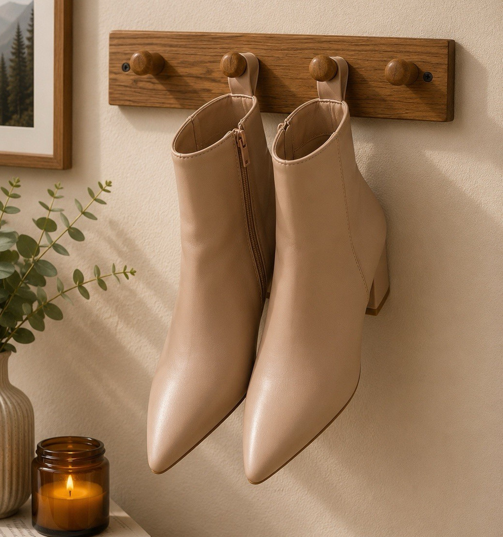 Women’s Nude Pointed Toe Ankle Booties Block Heel Fashion Boots