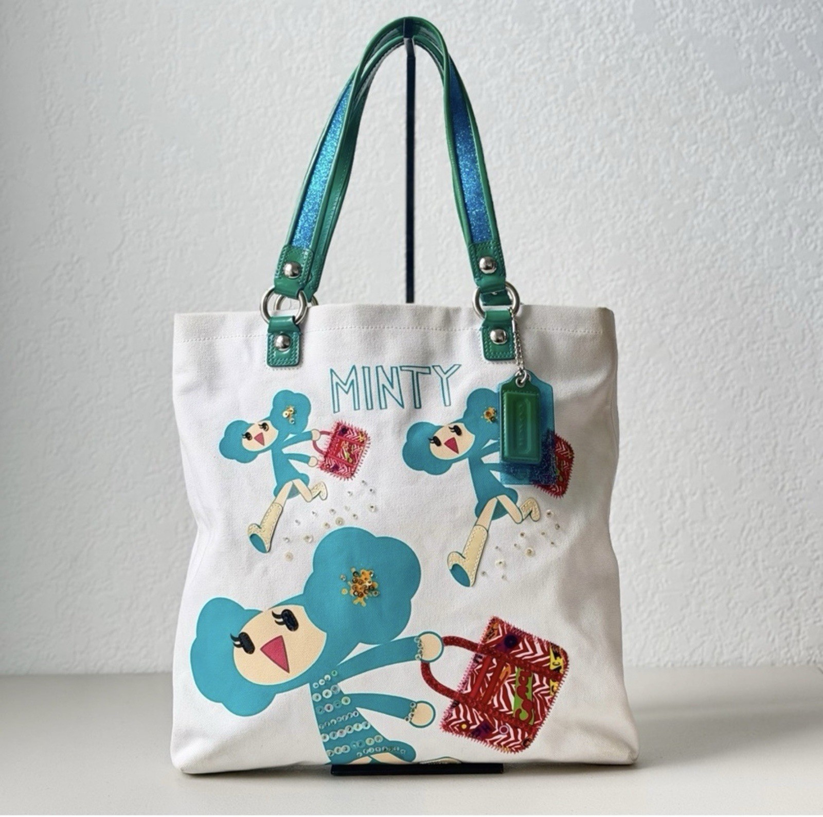 Coach Poppy Chan Minty Canvas Tote HTF with Dust Bag