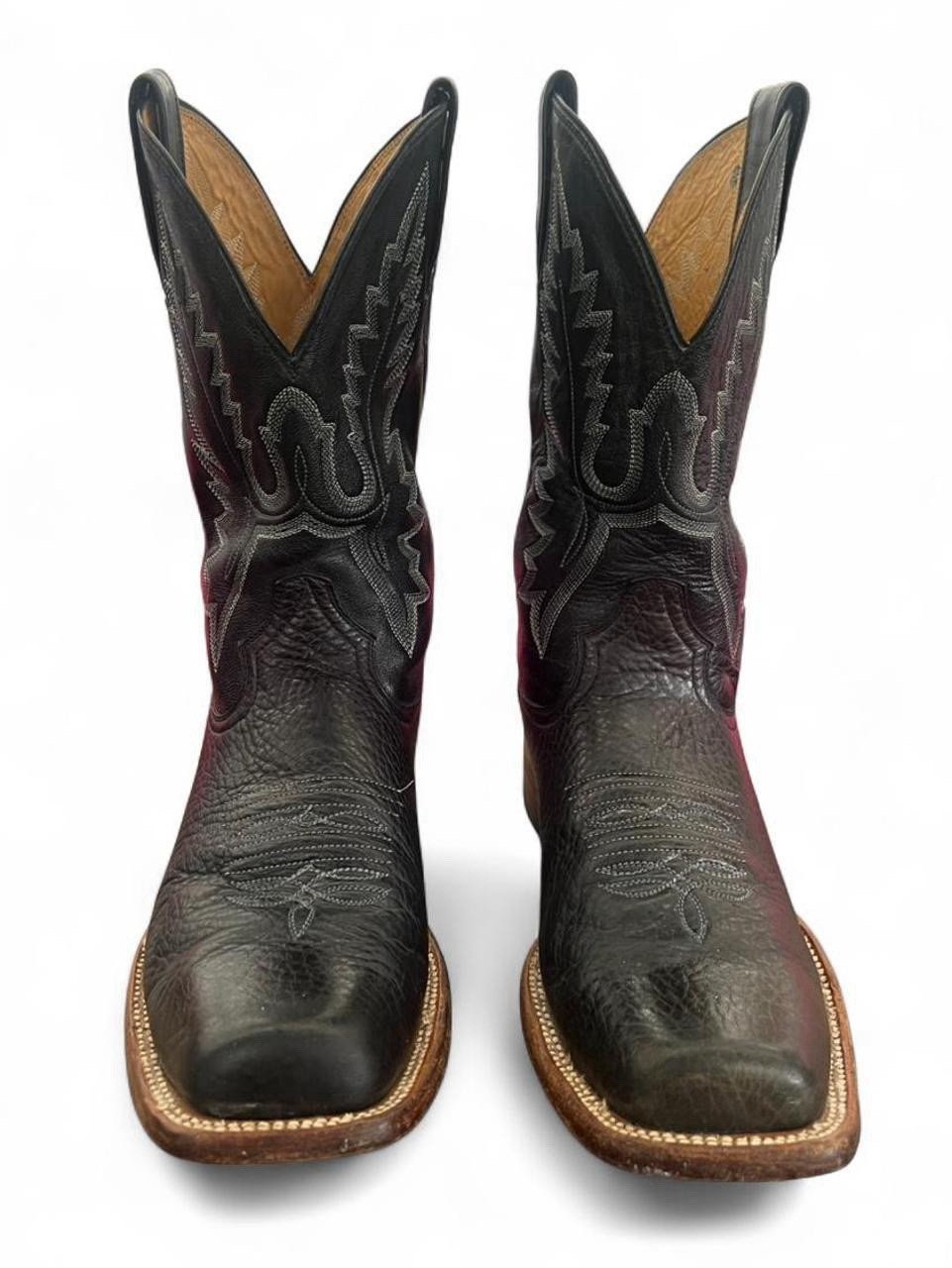 Gavel Handmade Bullhide Black Leather Square Toe Western Boots Mens Size 8.5 EE
