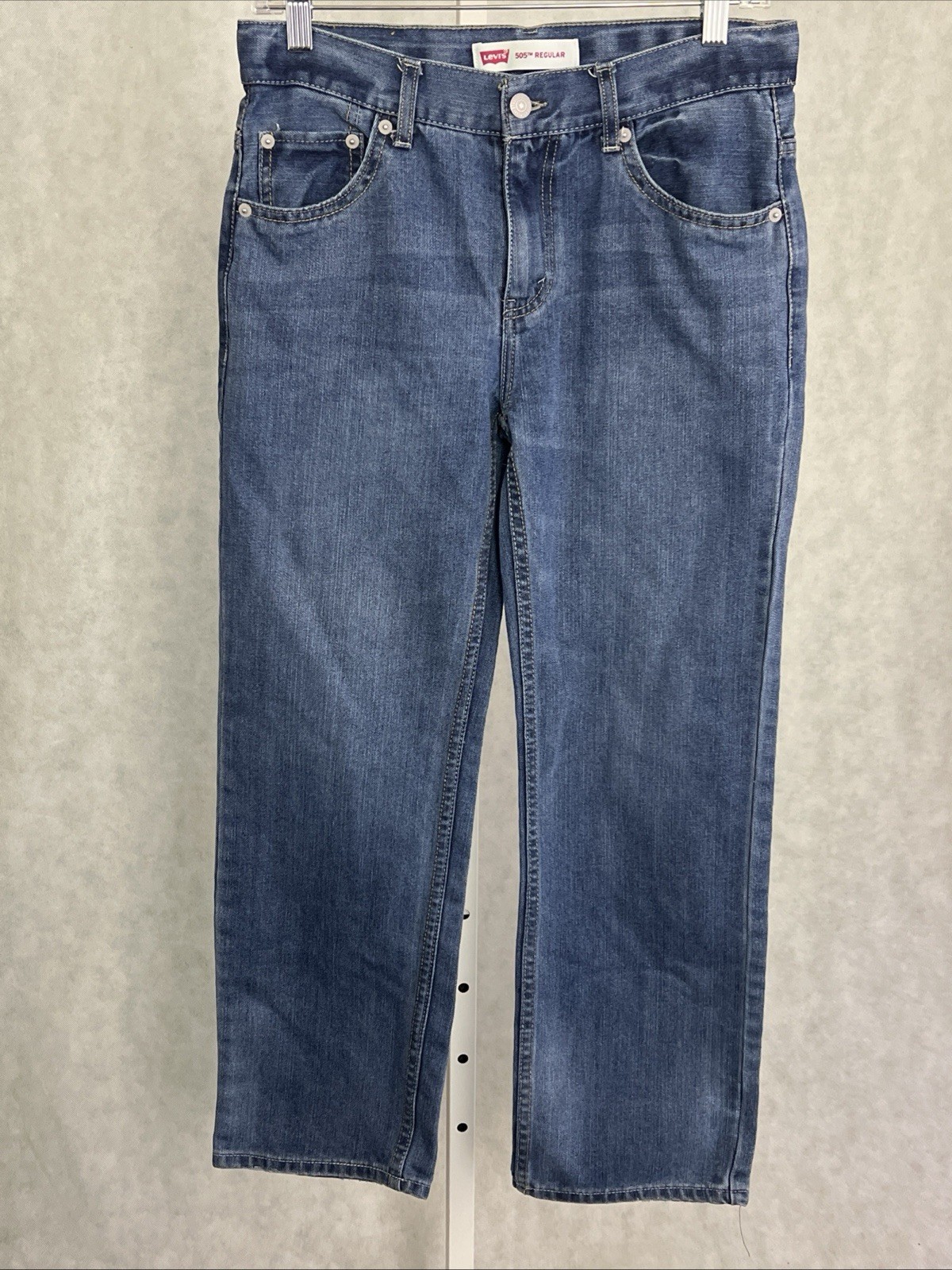 Levis 505 Reguar Straight Jeans Boys 12 Husky 32×27 Blue Denim