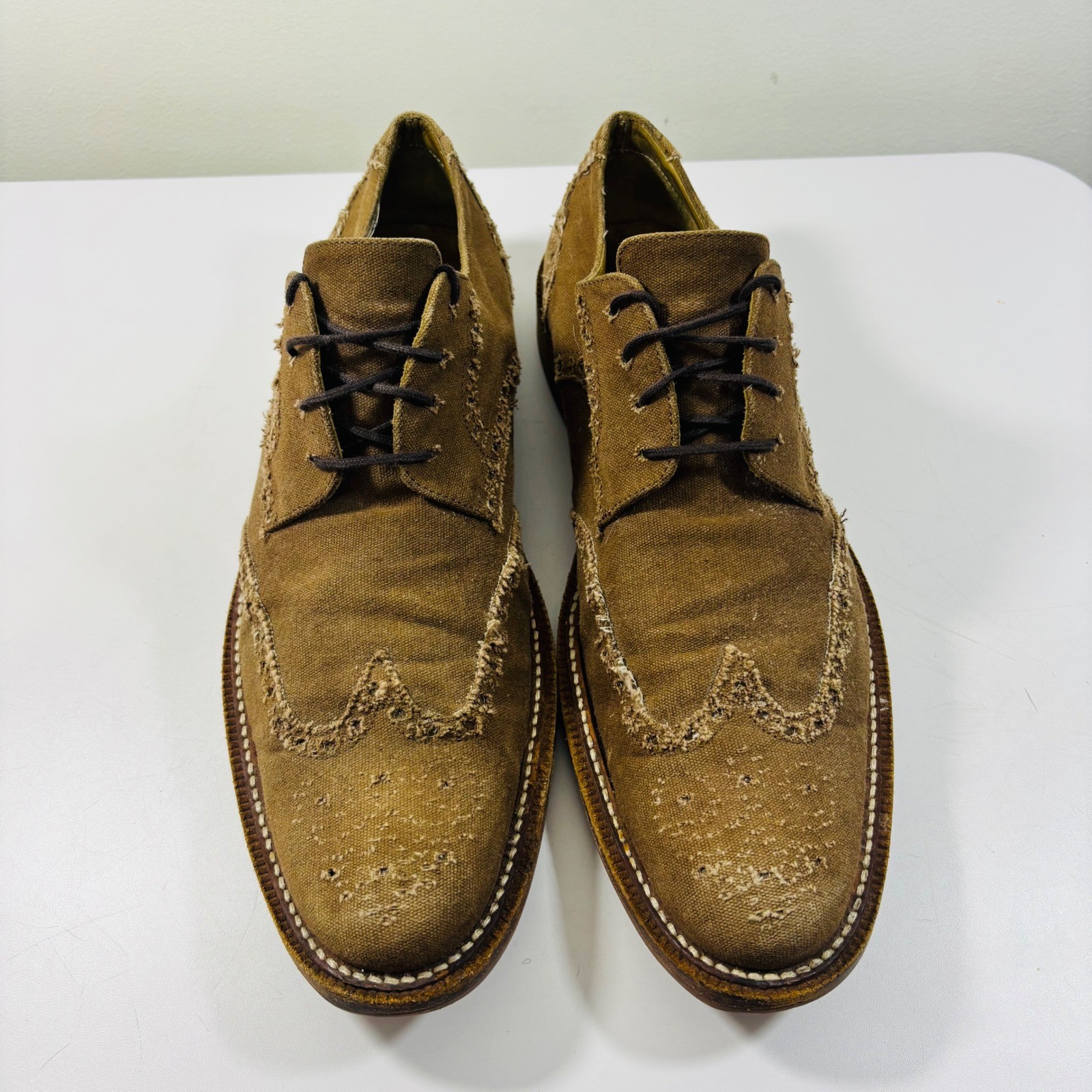 Billy Reid Canvas Wing Tip 2001 Dress Shoes Italy Made City Brown Mens Size 9.5