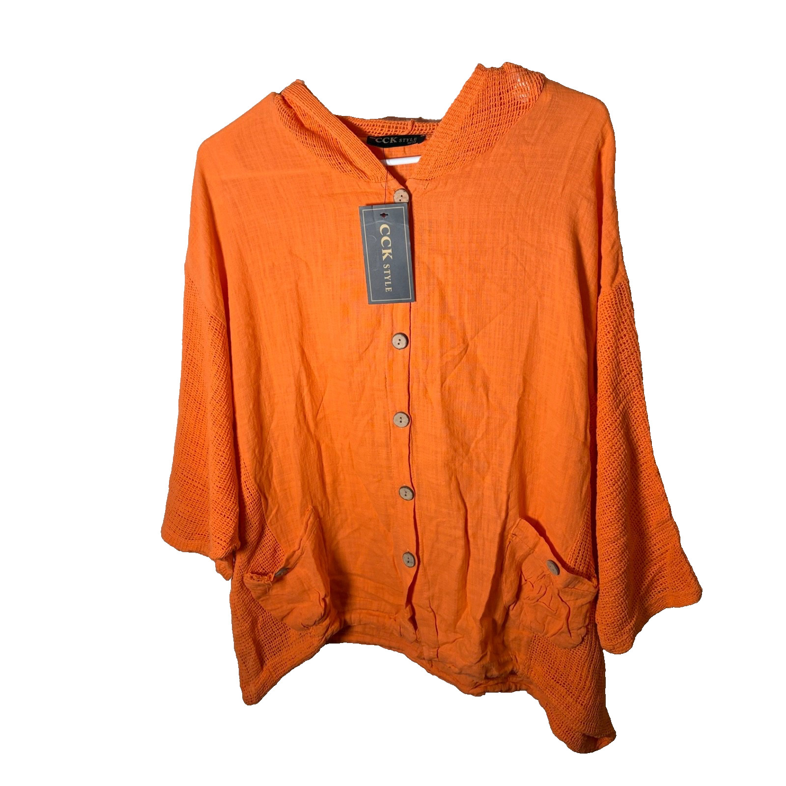 CCK Style Sweatshirt Women’s Medium Orange Oversized Button Lagenlook Knit