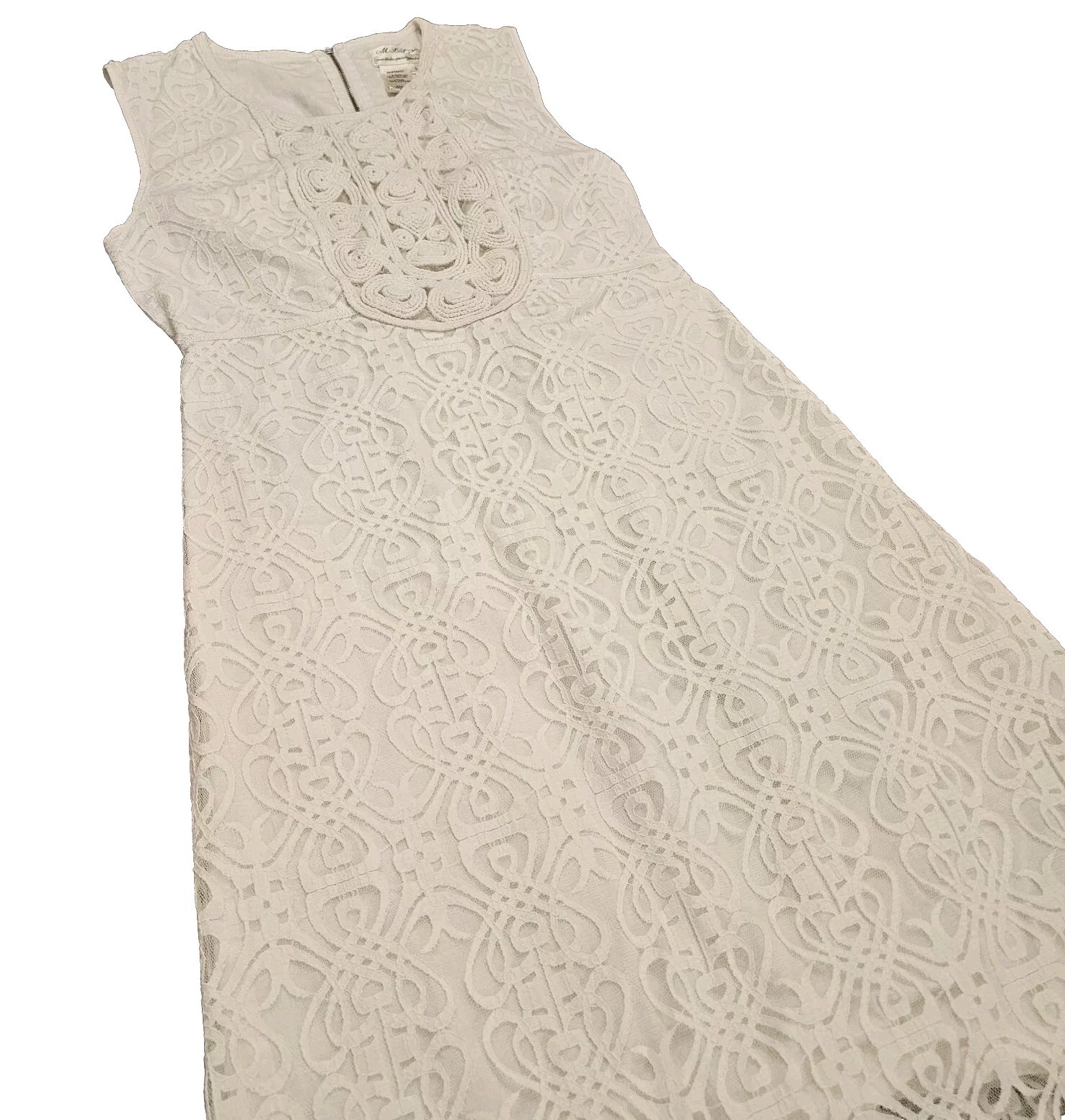 M.S.S.P Max Studio Sleeveless Short Zip-Up Sheath Dress White Crochet Lace L