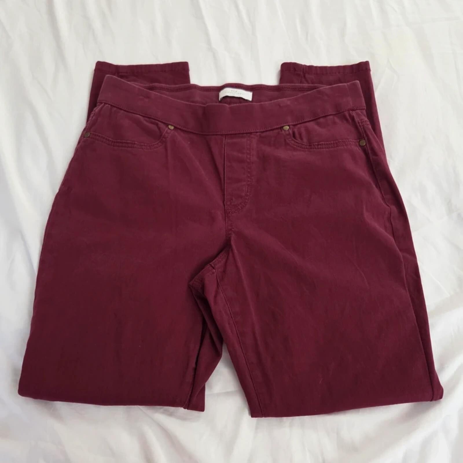 New Directions Pull On Pants Size 10R Burgundy Wine Stretch Career