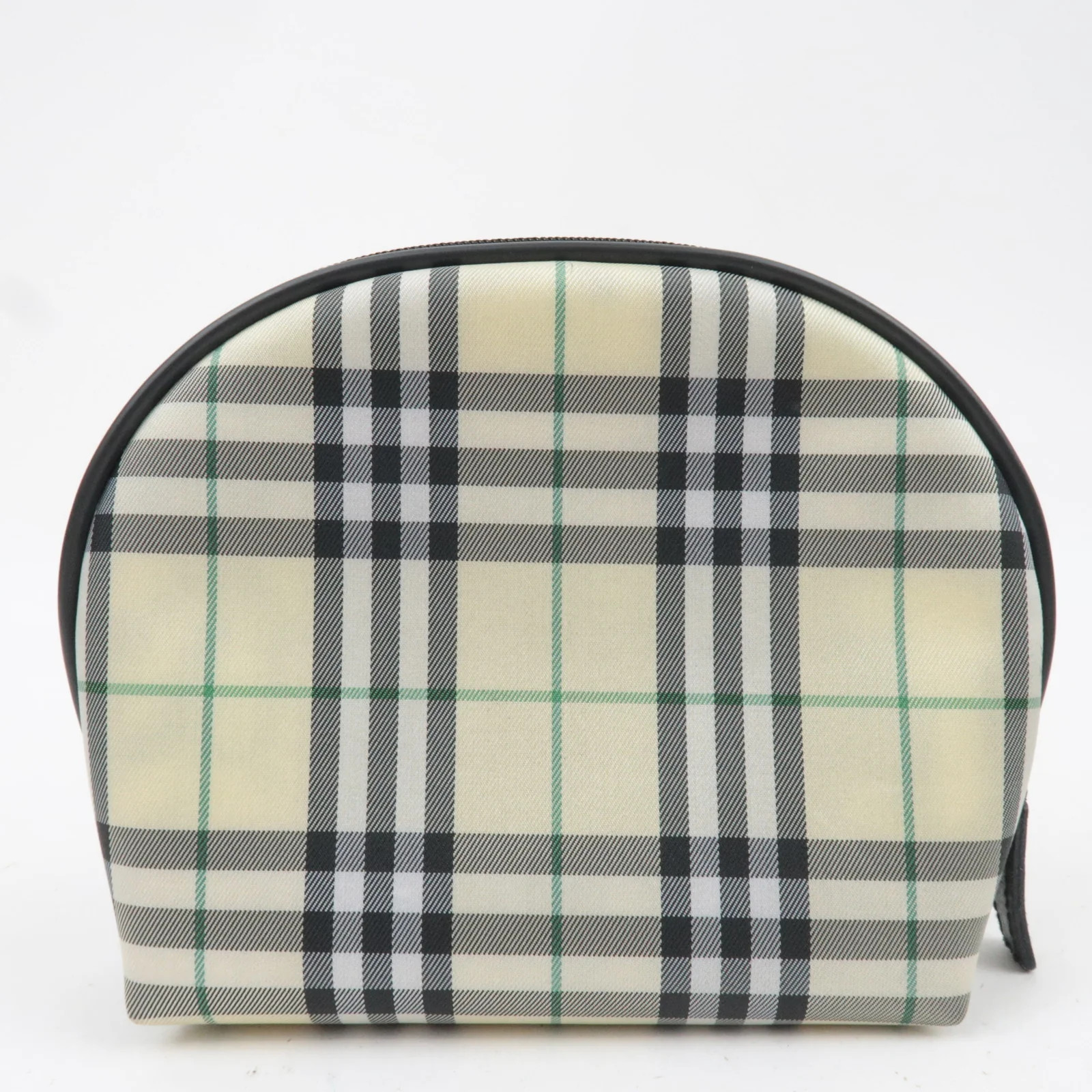 BURBERRY Nova Plaid Semi Circle Pouch Canvas Leather Yellow Authentic