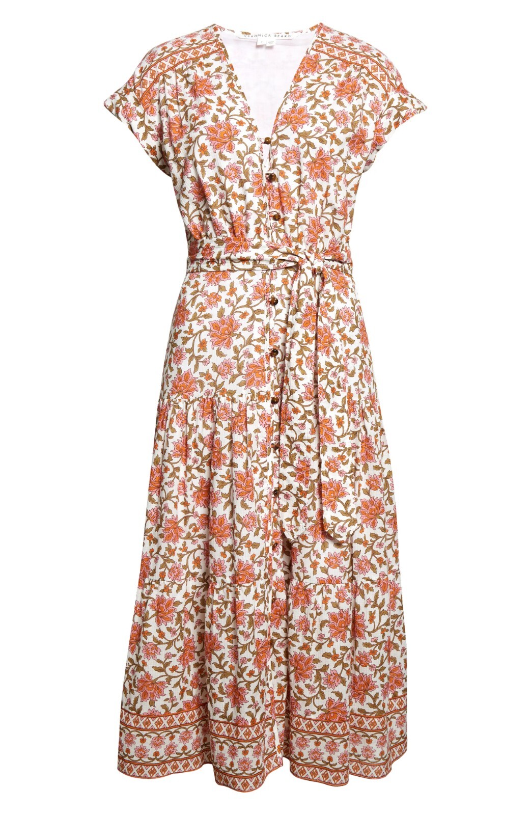 Veronica Beard Lexington Womens Belted Cotton Midi Dress Off-White Floral Size 2