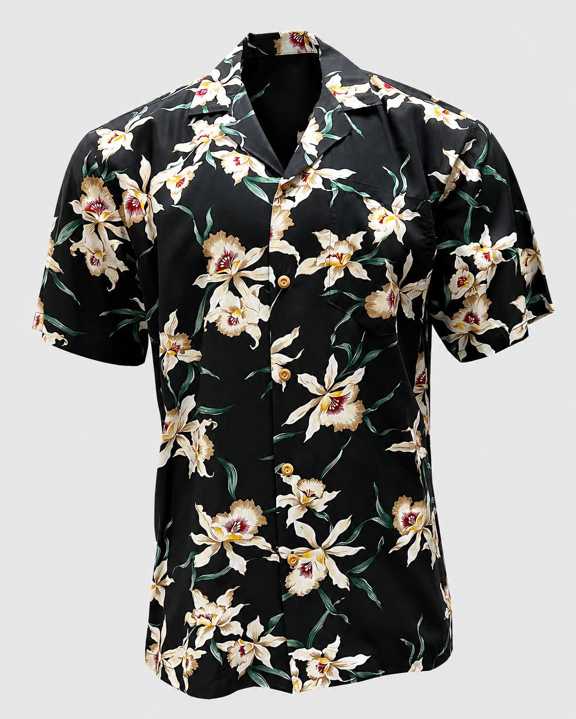 Men’s Black Orchid Hawaiian Shirt Floral Button-Up Short Sleeve Aloha Top