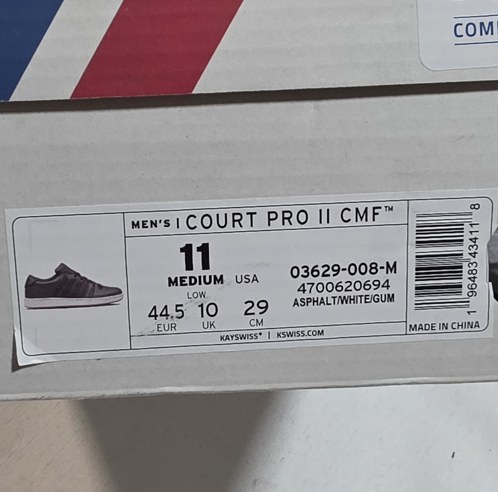 K-Swiss Court Pro II SDE CMF Shoes / Sneakers – NEW Mens 11 Dark Grey