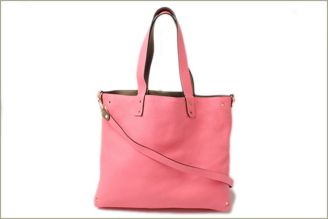 Valentino Rockstud Reversible Beige Fuchsia 2way Tote Leather Unisex Bag #PTB078