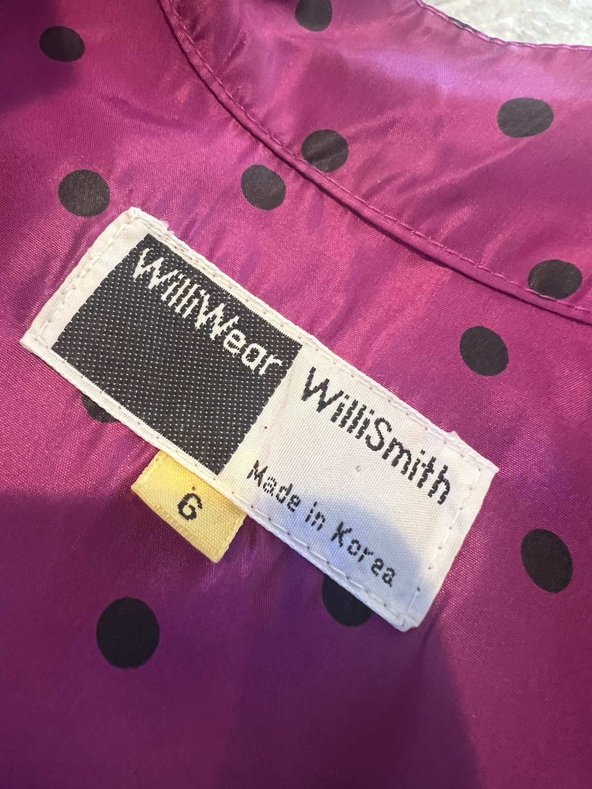 VTG 80s Willi Smith WilliWear 6 Taffeta Dress Purple Black Polkadots Pouf Skirt