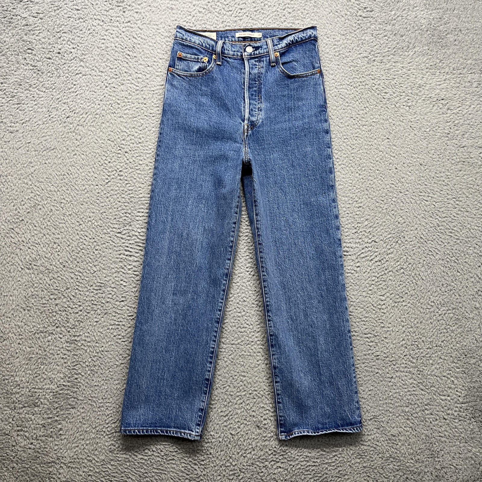 Levis Ribcage Straight Jeans Womens W28 L27 Medium Wash High Rise Wide Leg