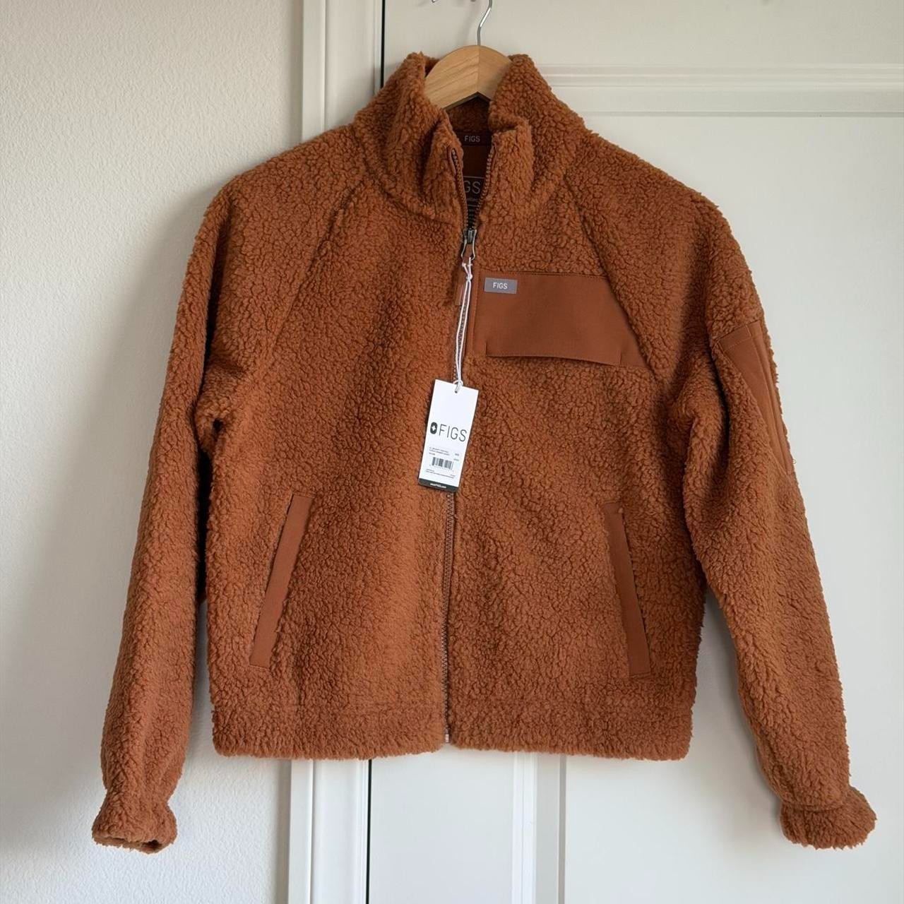 Figs On-Shift High Pile Fleece Bomber Jacket in Mocha, Size XXS