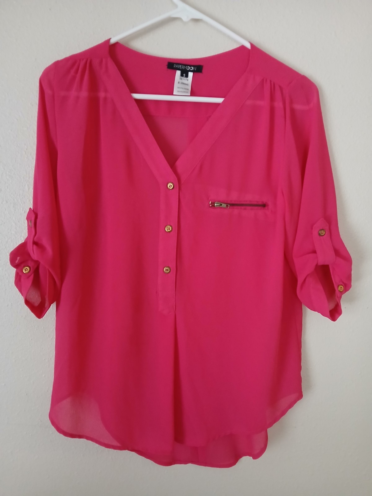 Women’s Papermoon Button Hot Pink Blouse Half Sleeve Tie up size S