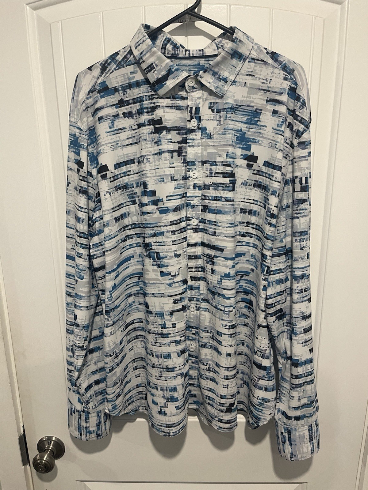 Robert Graham Mens 2XL UPF 30 Stretch Performance Button Shirt Blue Abstract
