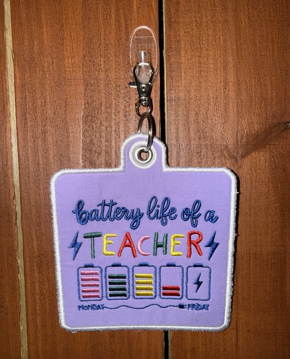 Teacher Embroidered Key Chain Keyring with Swivel Clip, Purple Multicolor
