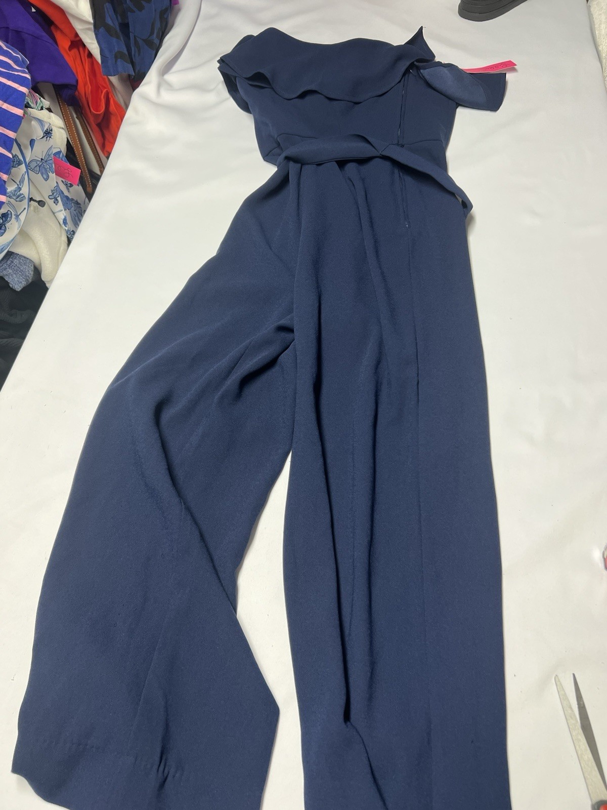 Lilly Pulitzer Lyra True Navy Flounce One Shoulder Sash Belt Crepe Jumpsuit 00