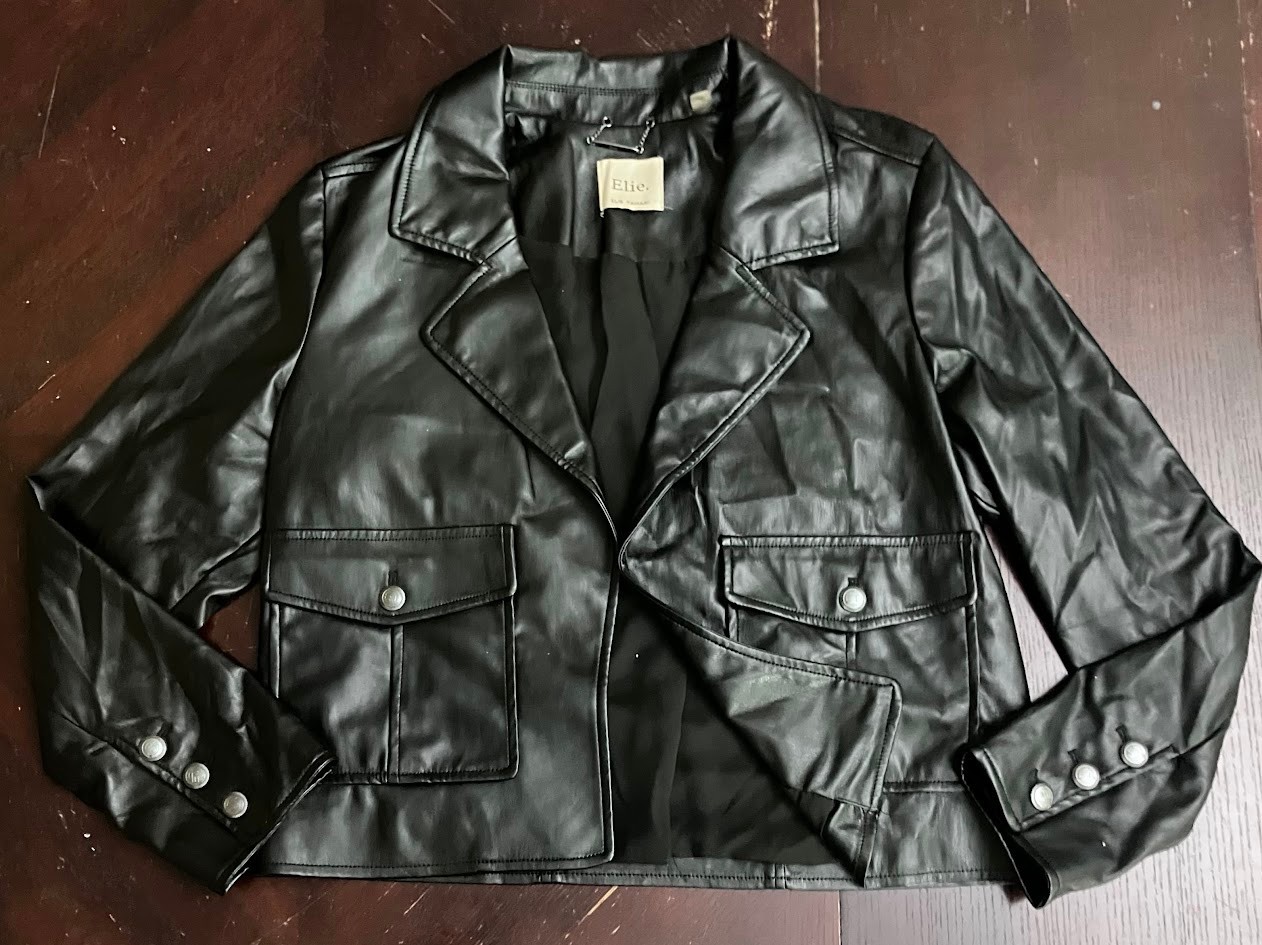 Elie Tahari Black Faux Leather Blazer Jacket Moto Womens Size Large