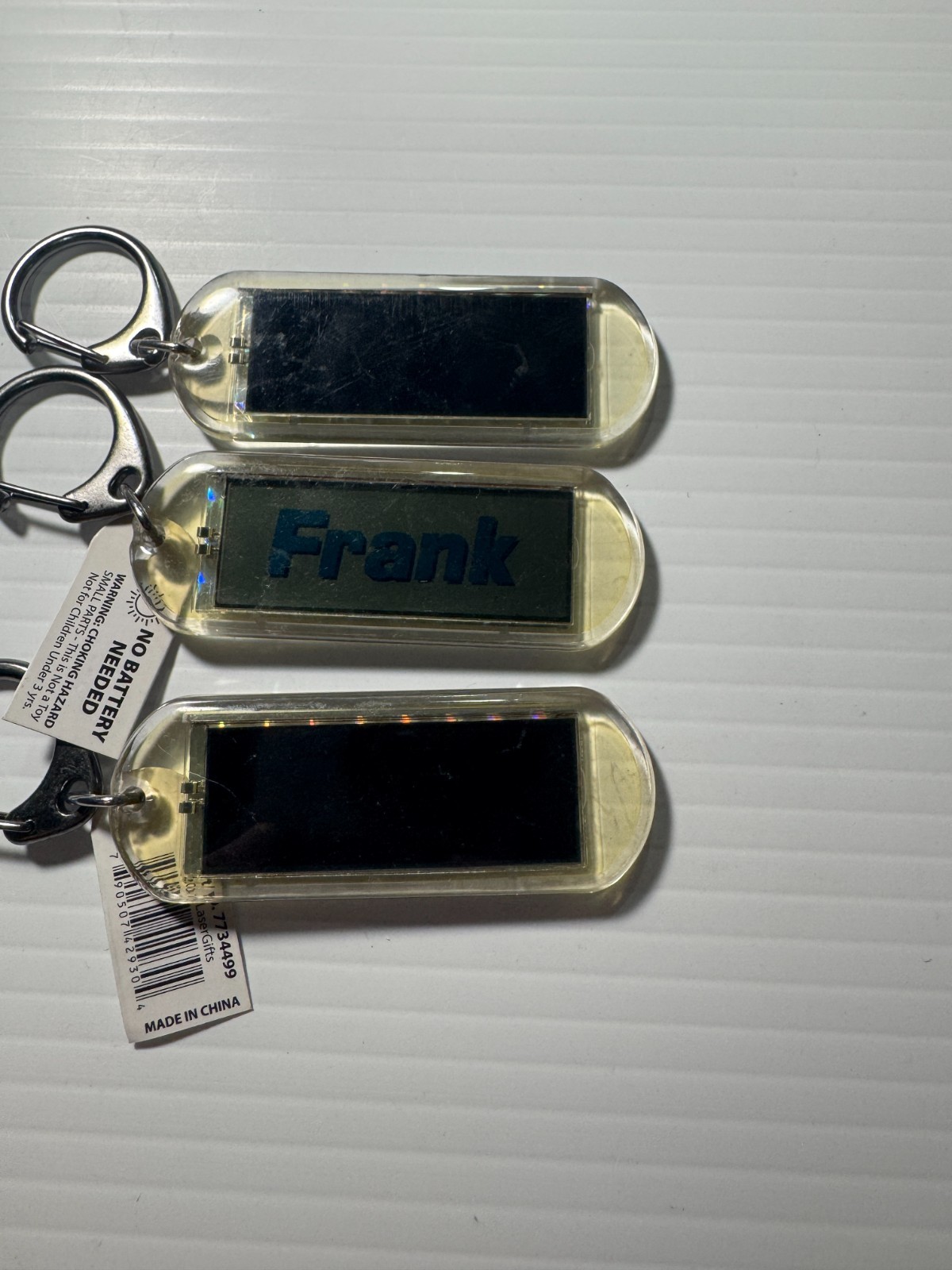 Acrylic Blinking Solar Powered Key Chain 4.0″ Long w/Snap Ring, w/NAME