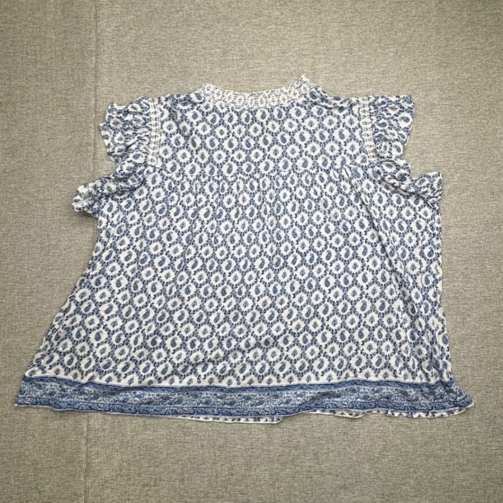 Lucky Brand Blue Paisley V-Neck Flutter Sleeves Boho Blouse EUC sz 1X/16