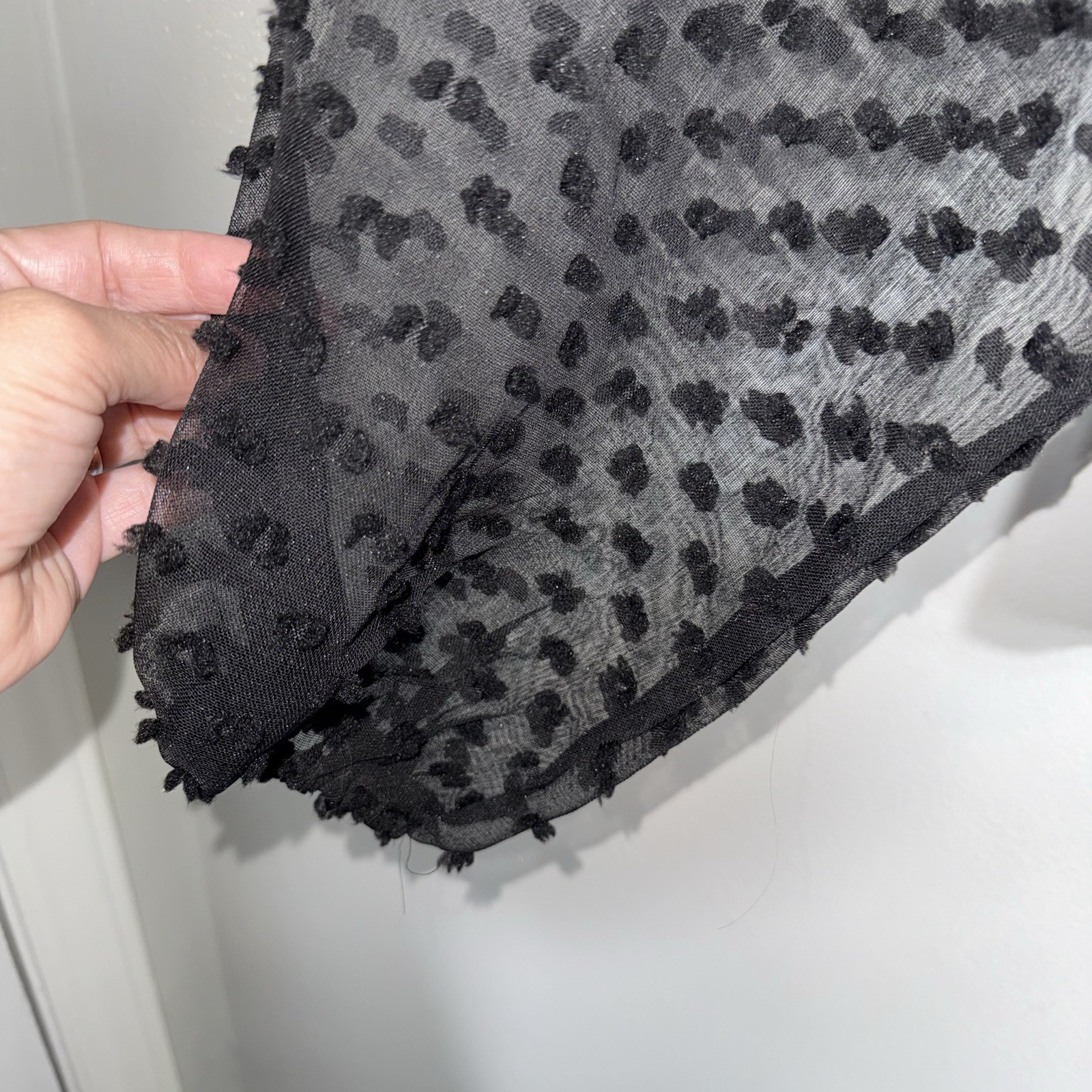 Maeve Anthropologie Pullover Blouse-Puff Semi Sheer Polka Dot Sleeves-Black-Med