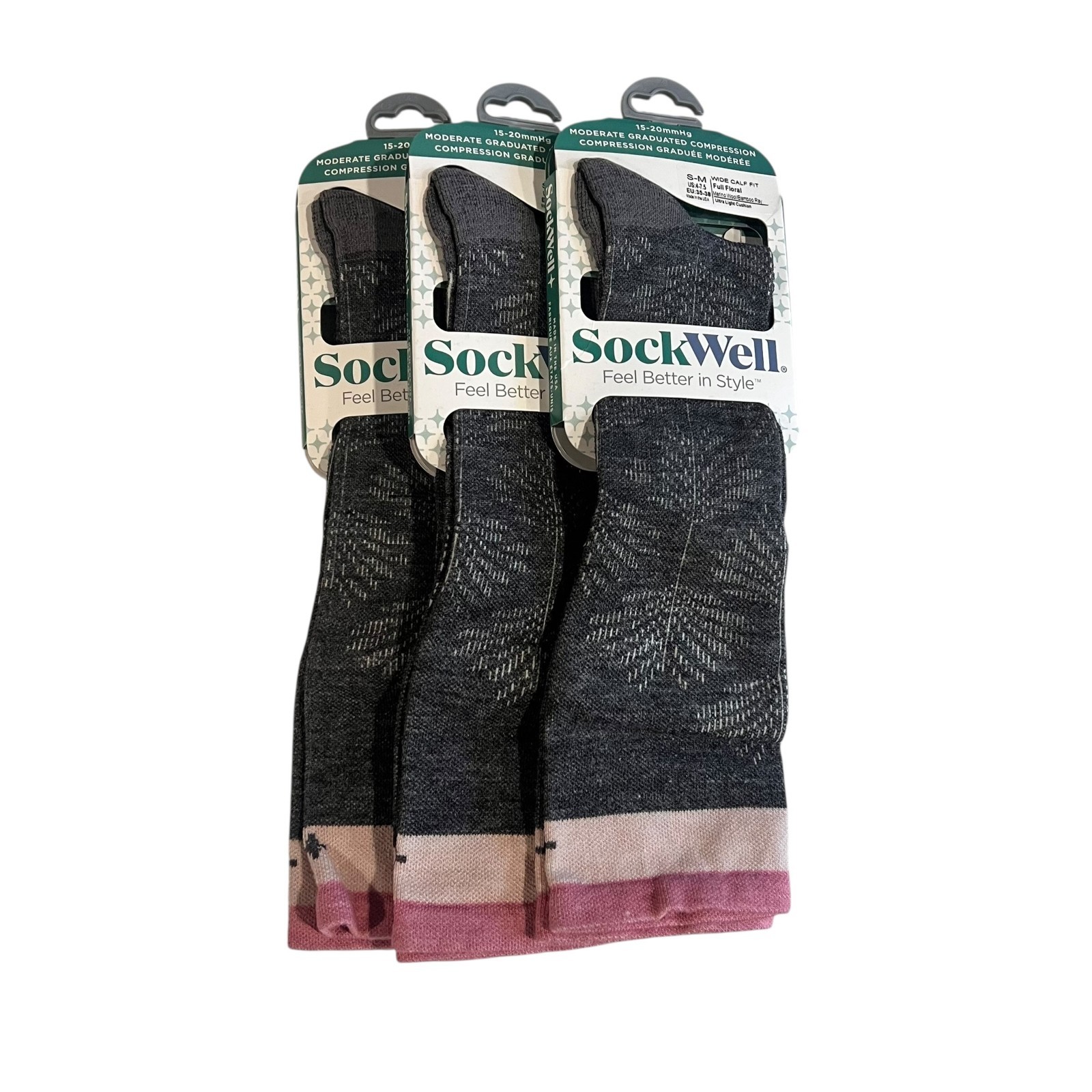 Sockwell Women’s Full Floral Compression Socks Wide Calf SZ S-M(4-7.5) 3 PACK!