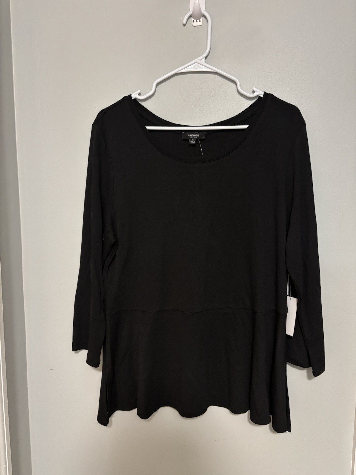 Premise Studio Women’s Black Solid Knit Scoop Neck 3/4 Sleeve tunic XL
