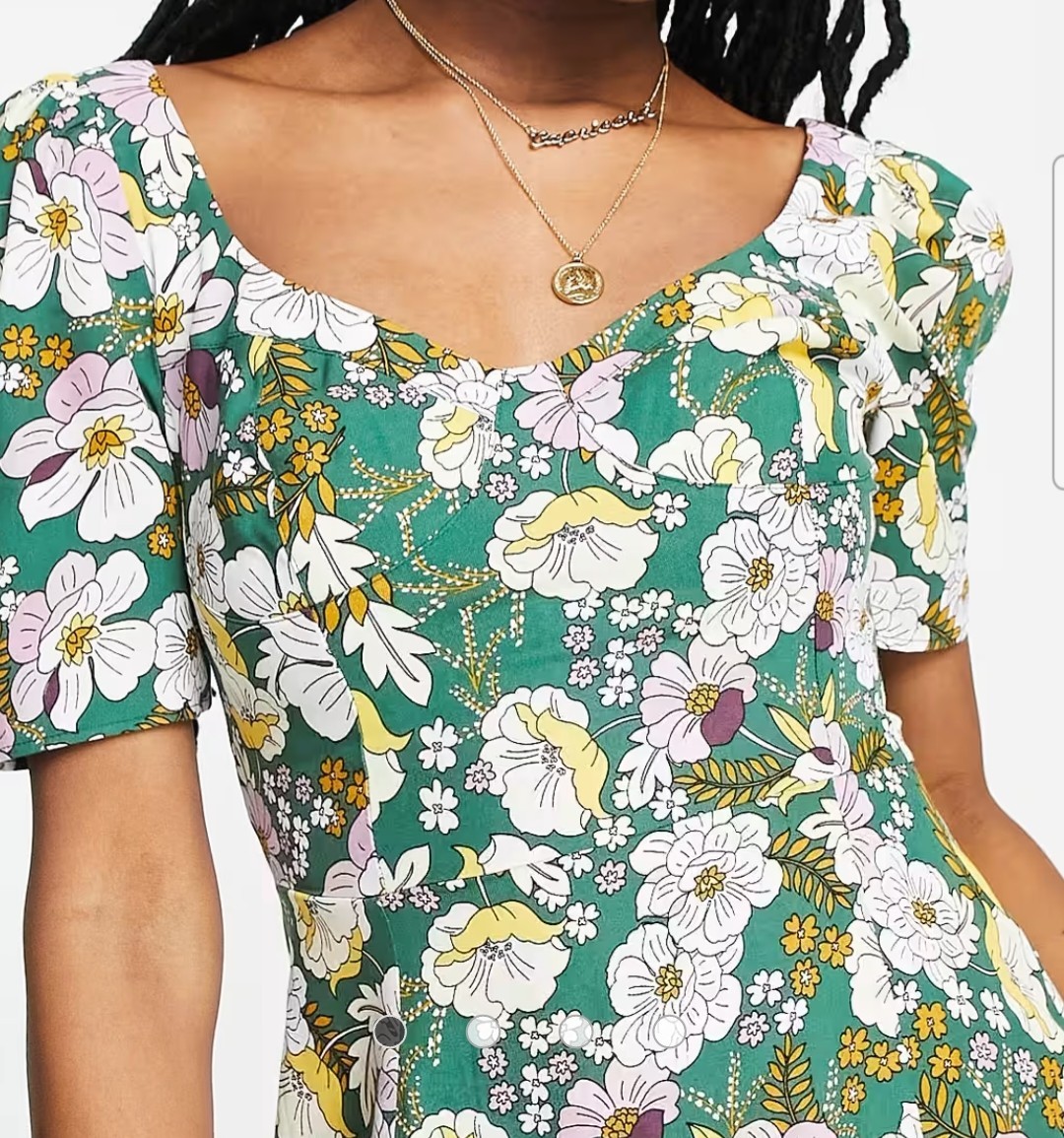 ASOS Green Floral Midi Dress UK 8 Short Sleeve Splits
