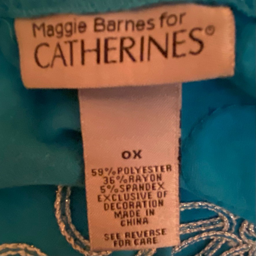 Maggie Barnes For Catherines Tunic Teal With Rope Embroidery Accents Size 0X