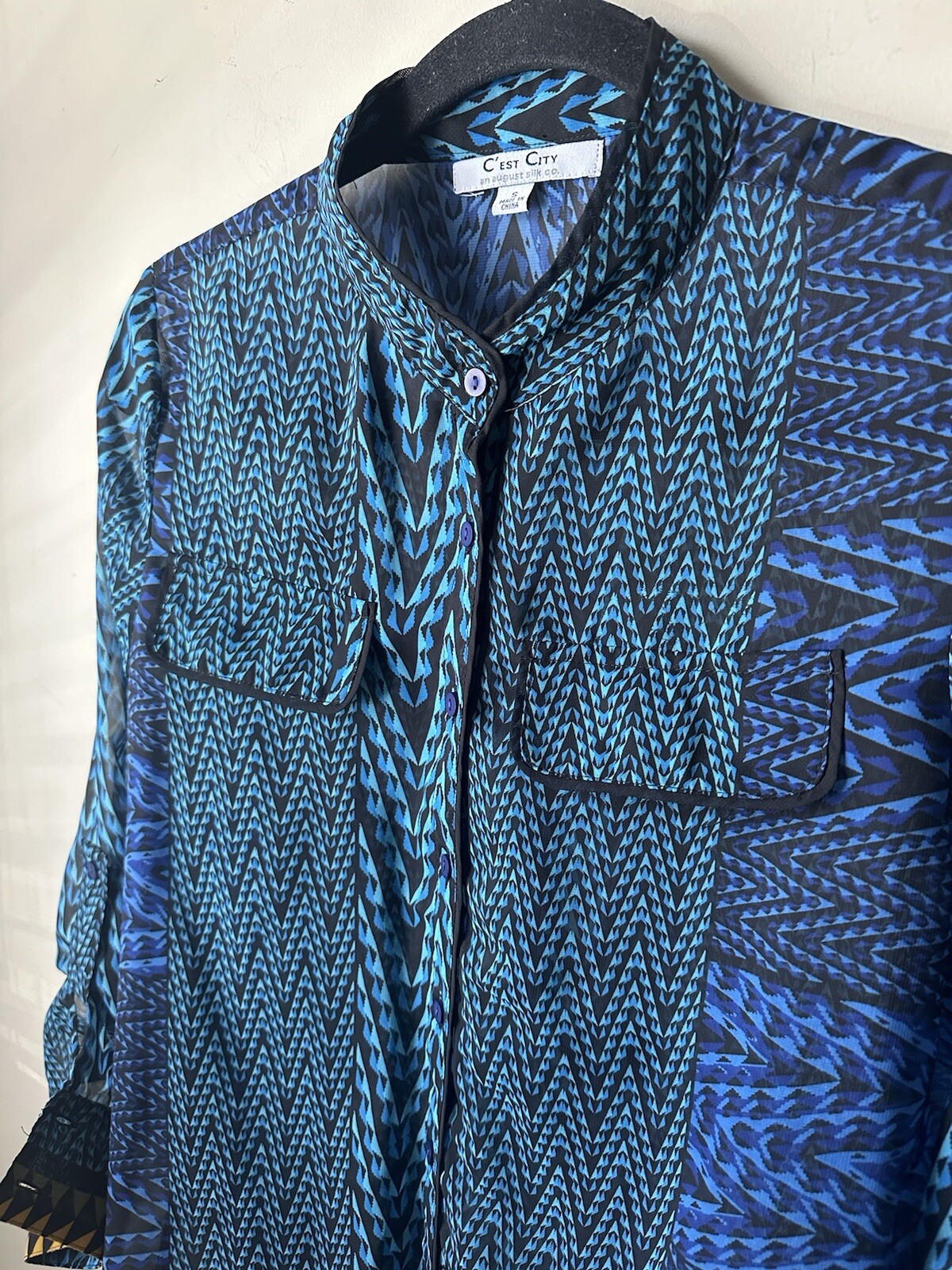 C’est City an August Silk Co Sheer Multicolor Blouse Size Small