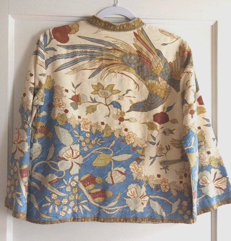 Moving Sale! Citron Santa Monica Silk Birds Floral Open Front Tunic Top Kimono M