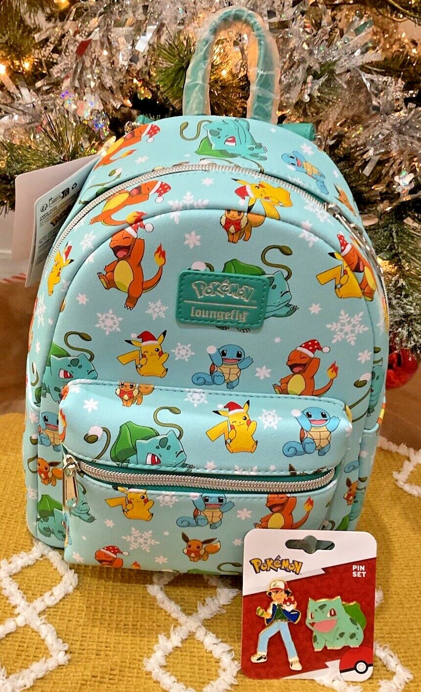 Bundle Pokemon 3 Pcs Loungefly Mini Backpack Piakchu Eevee Charmander & 2 Pins