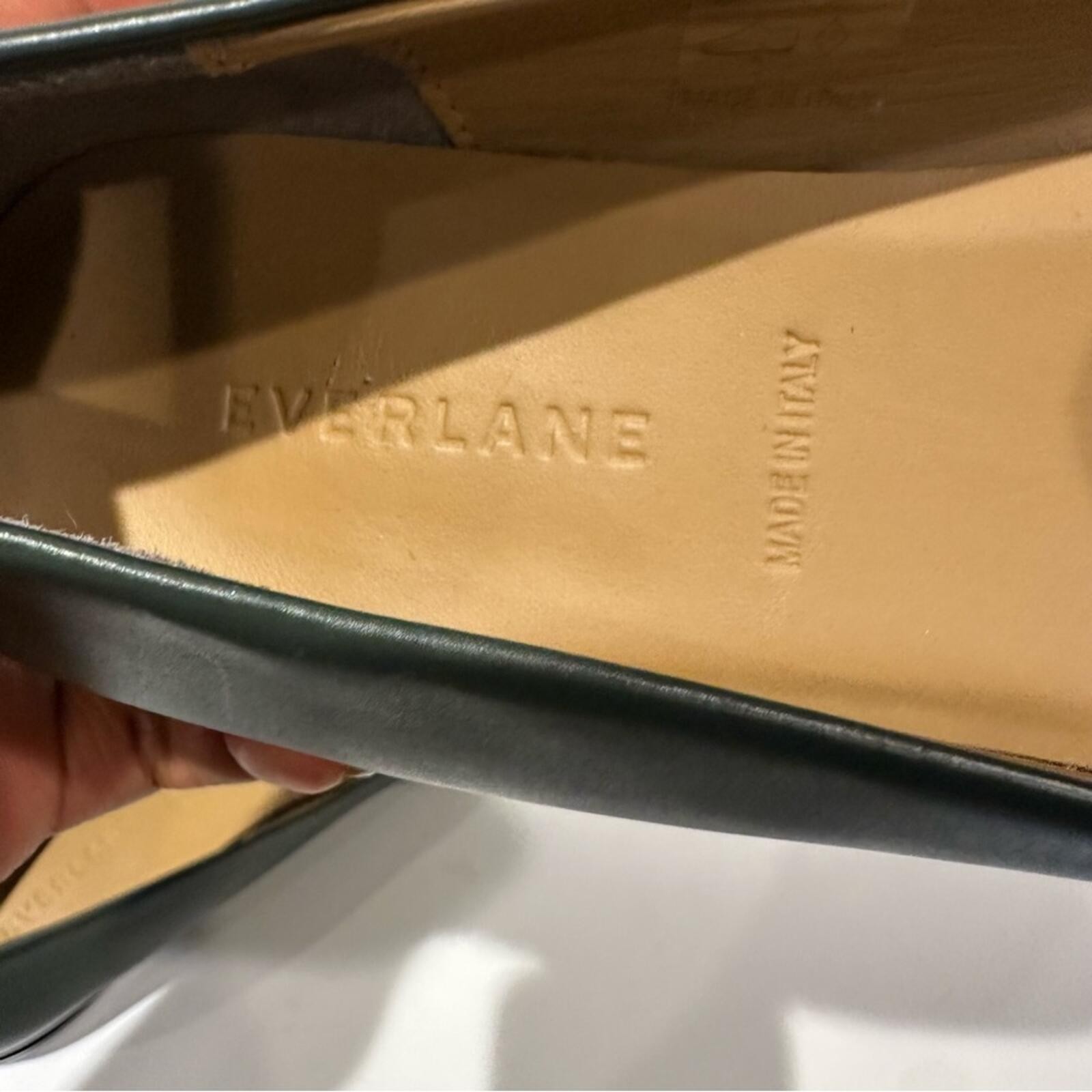 Everlane The Modern Point Flat Forest Green/ Black Leather Flats