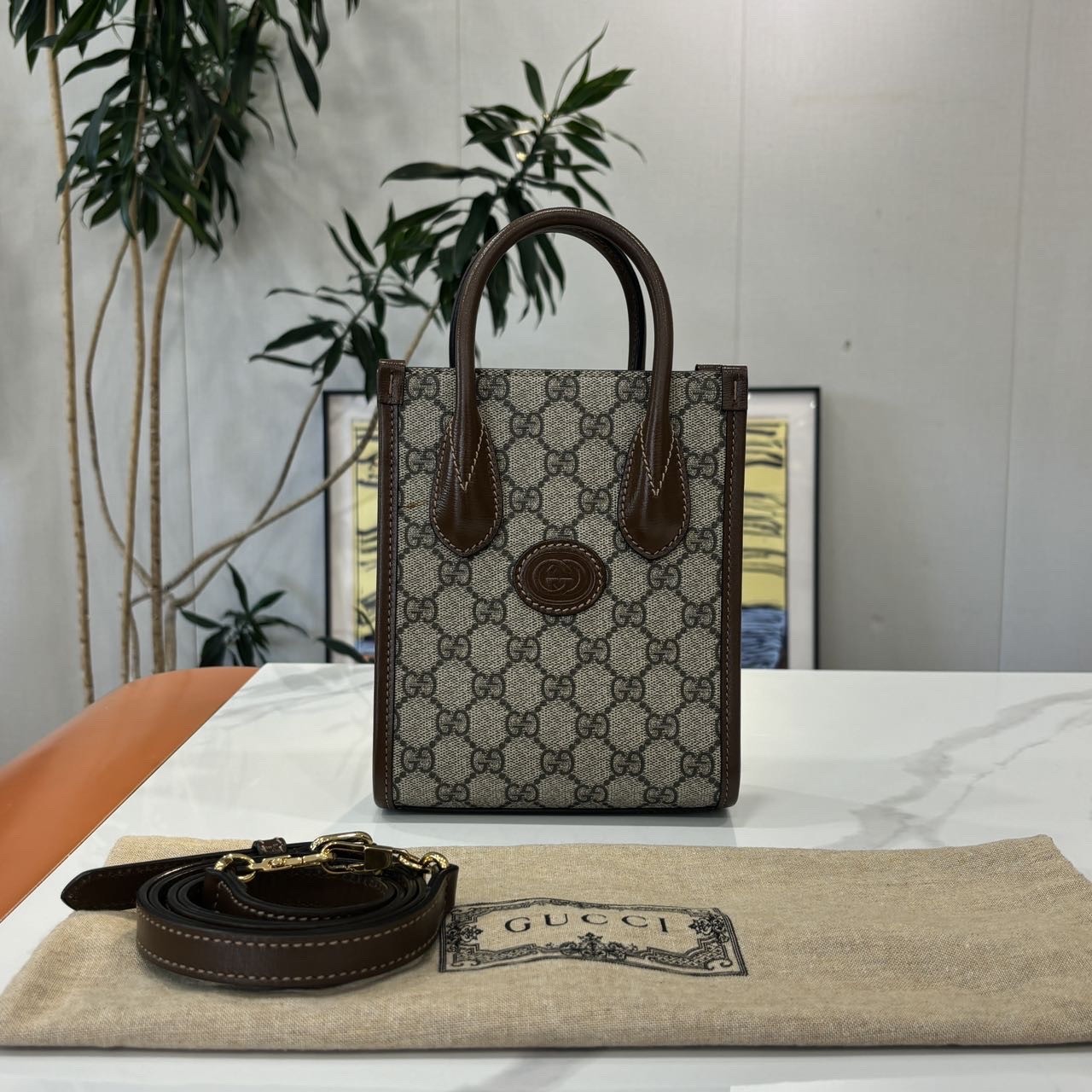 Gucci Pre-Owned Authentic Tote Monogram 16*19*8cm Free Tracked Shipping
