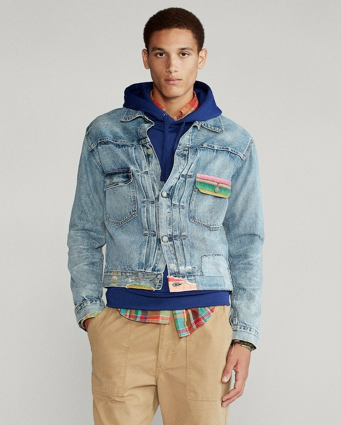 BTS Jimin Polo Ralph Lauren Repaired Patchwork Southwestern Denim Trucker Jacket