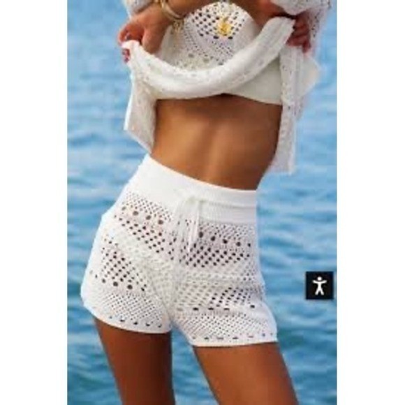 Solid & Striped $198 Chunky Charlie White Crochet Knit Shorts Drawstring Large