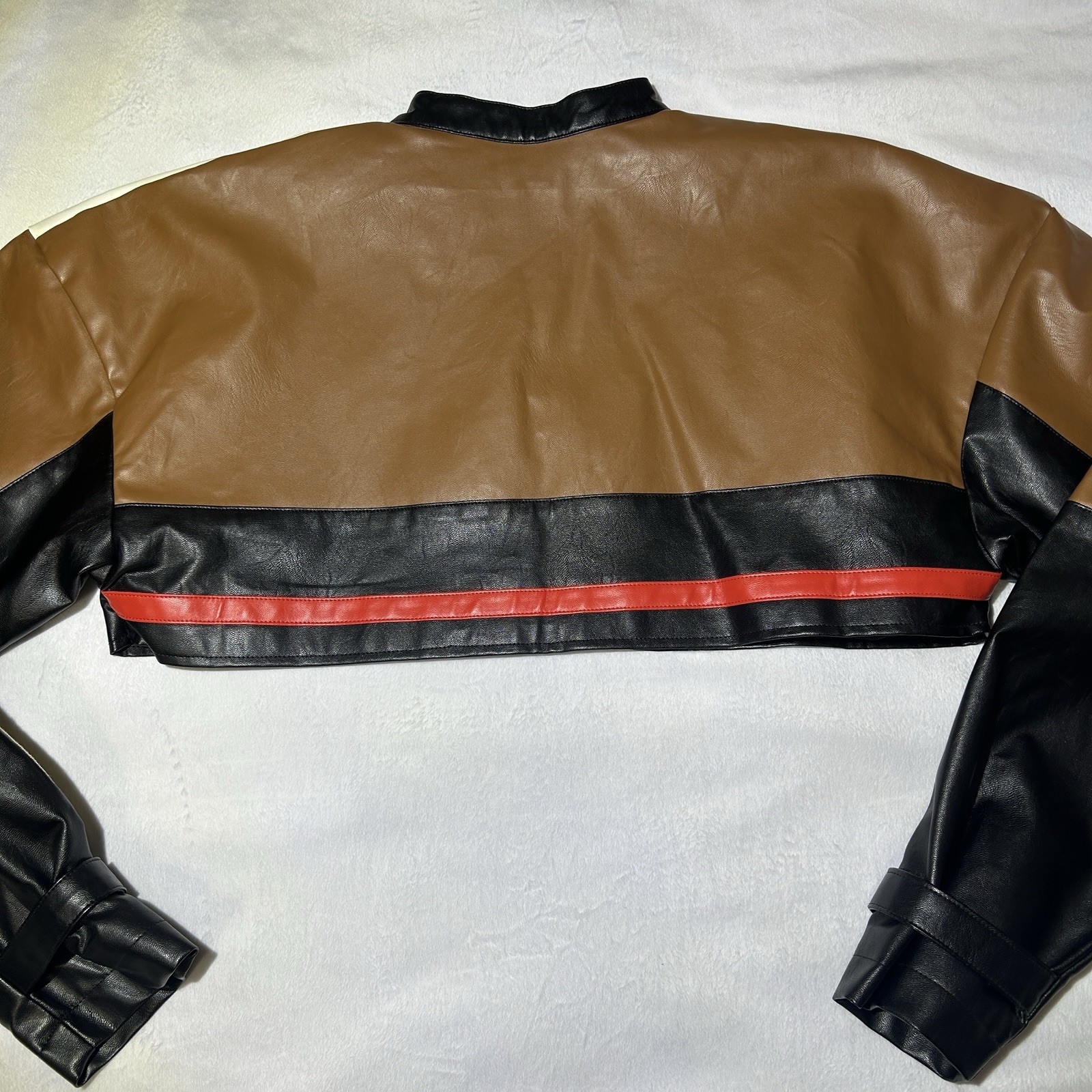 Fashion Nova Thrill Racing Cropped Jacket Faux Leather Size Small