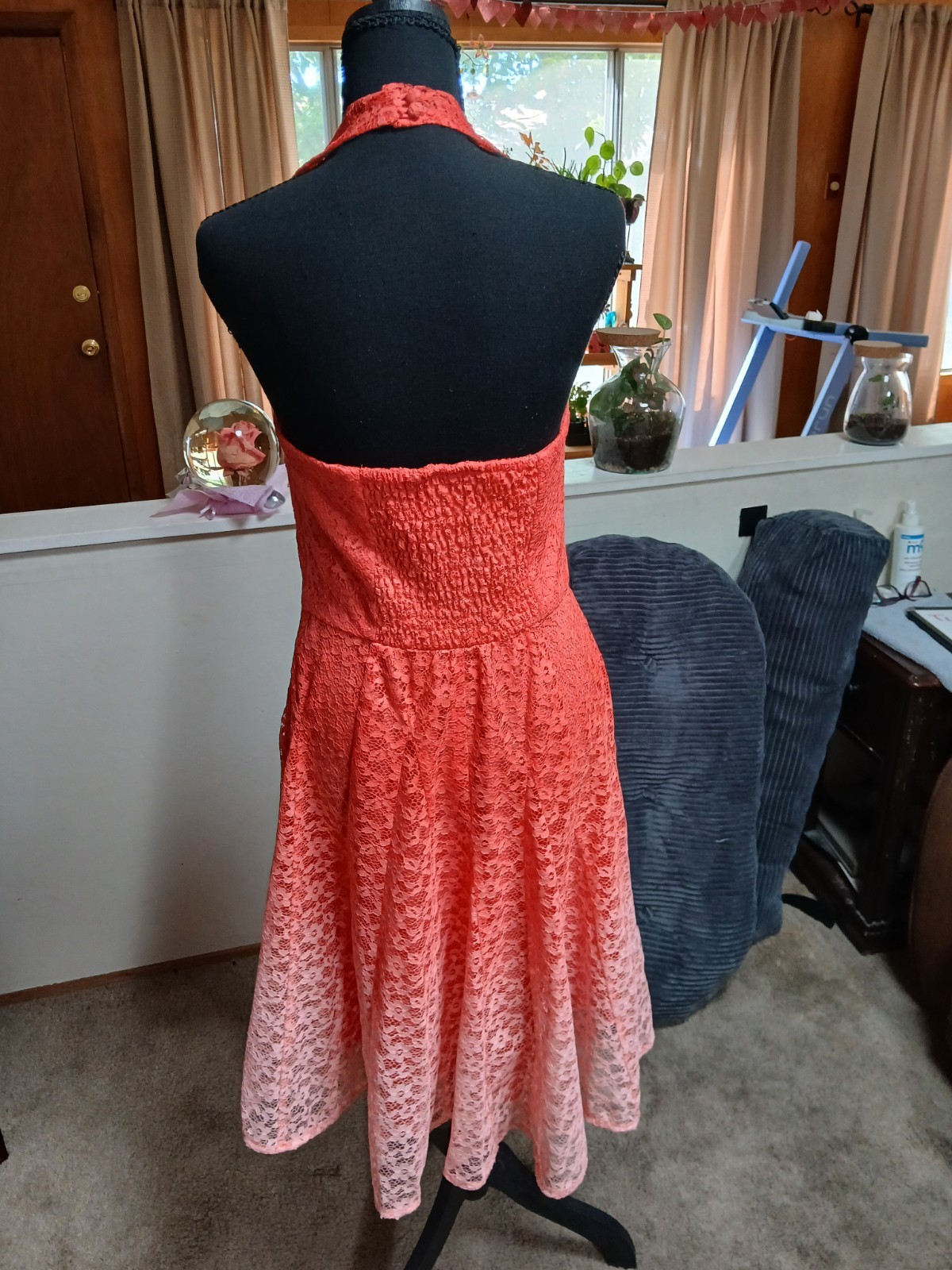 Betsey Johnson Womens 8 Coral/Pink Lace Halter Sweetheart Fit & Flare Dress