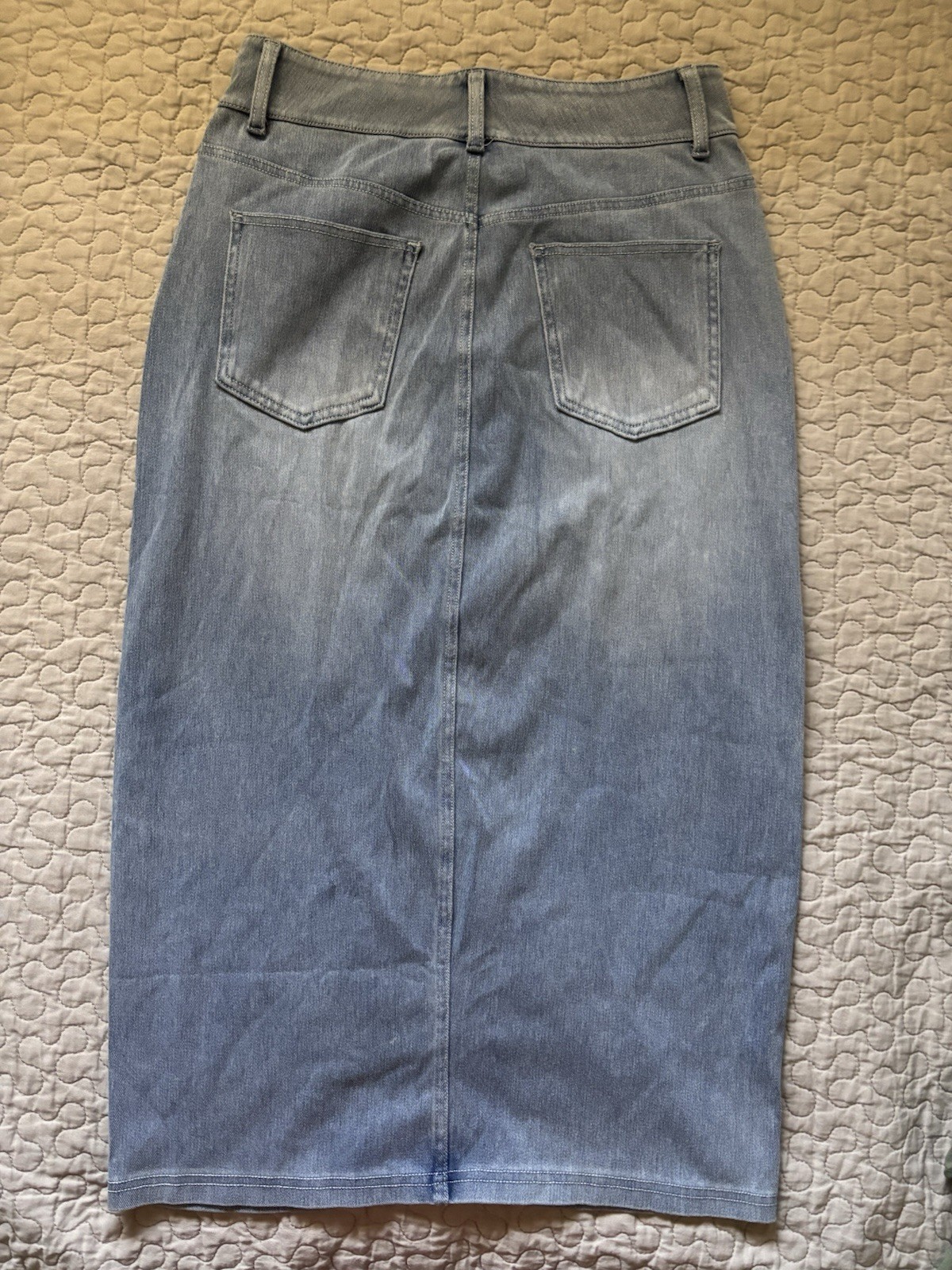 Halara Blue Gray Denim High Rise Pencil Midi Skirt Stretch Pockets Slit S
