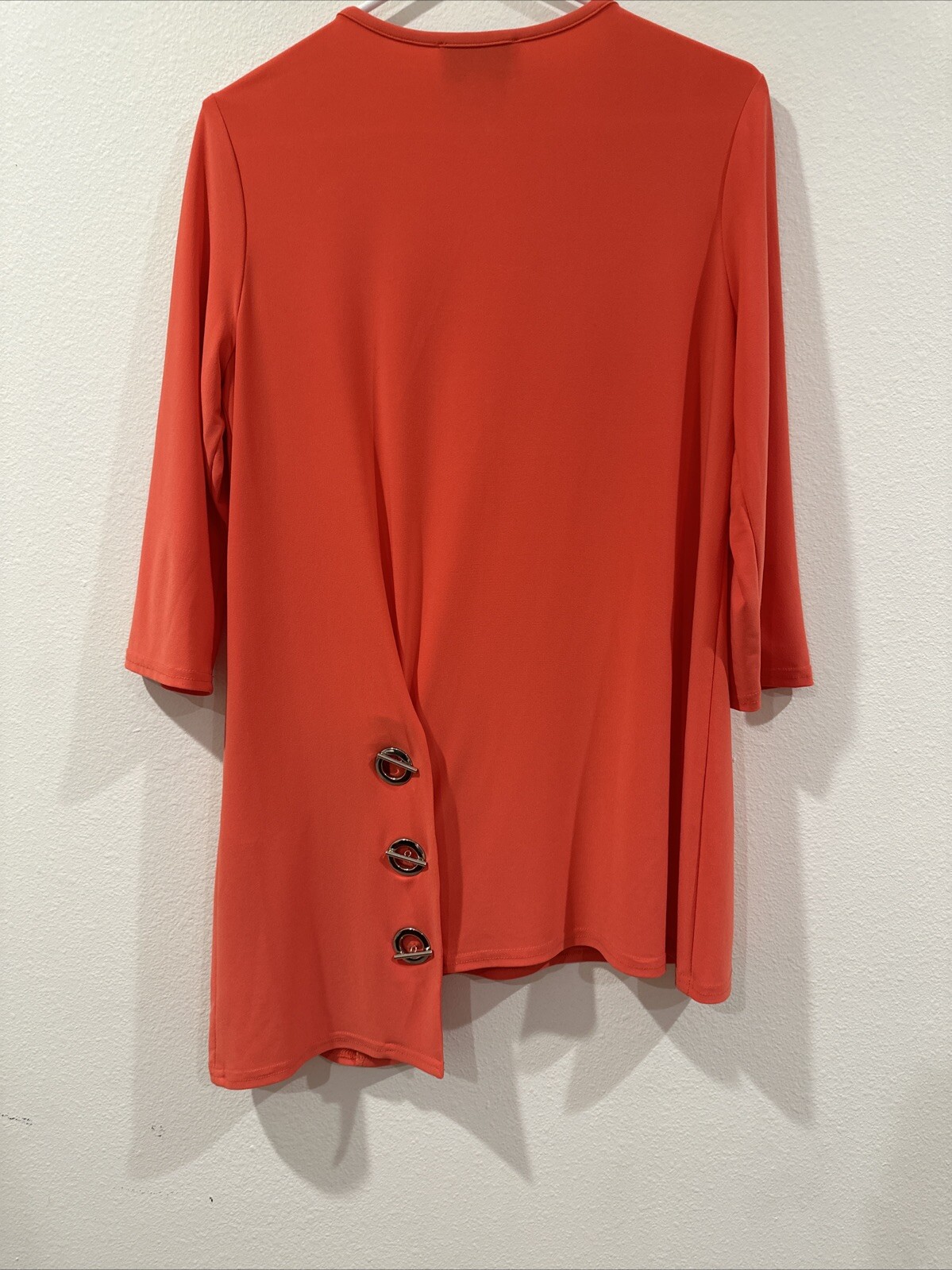 EUC Joseph Ribkoff Blouse Womens 10 Stretch V Neck Asymmetric Three Ring Detail