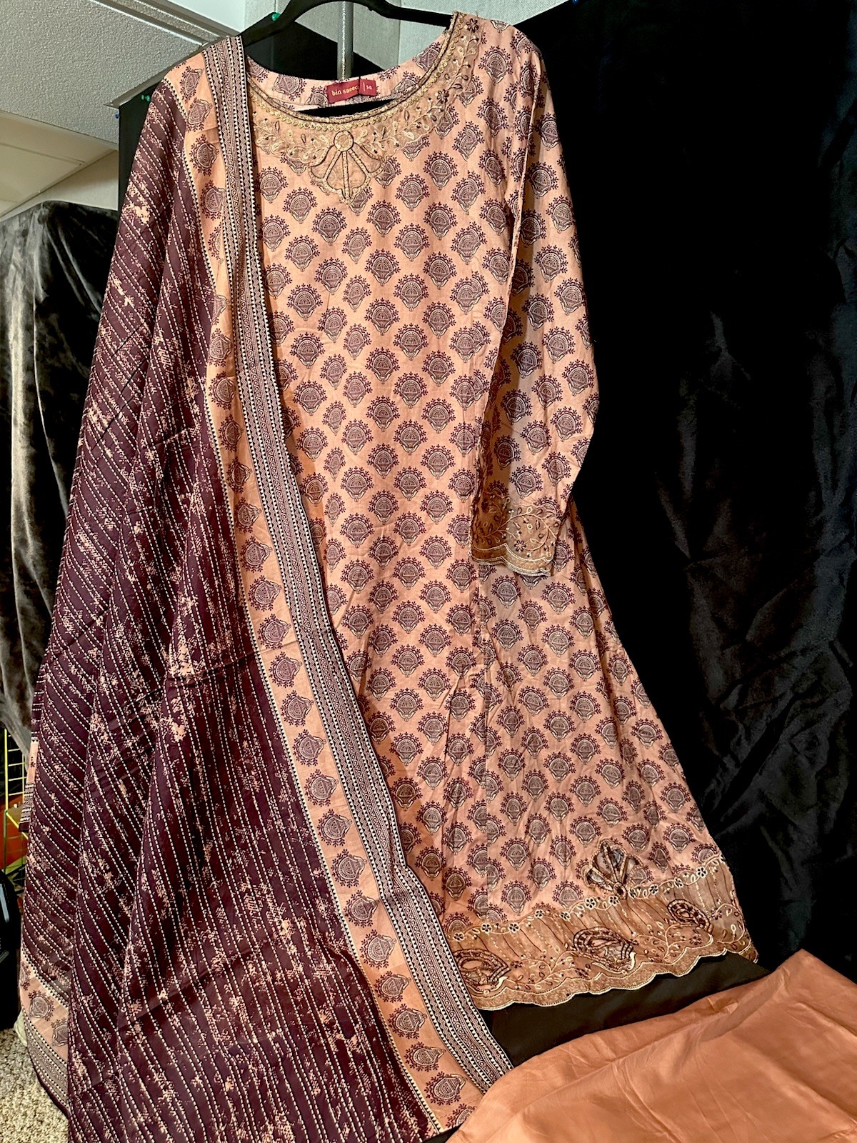 Bin Saeed Lawn Cotton 3 Pc Suit-Premium Cut Work Emb- Aline Style-M & L – $42