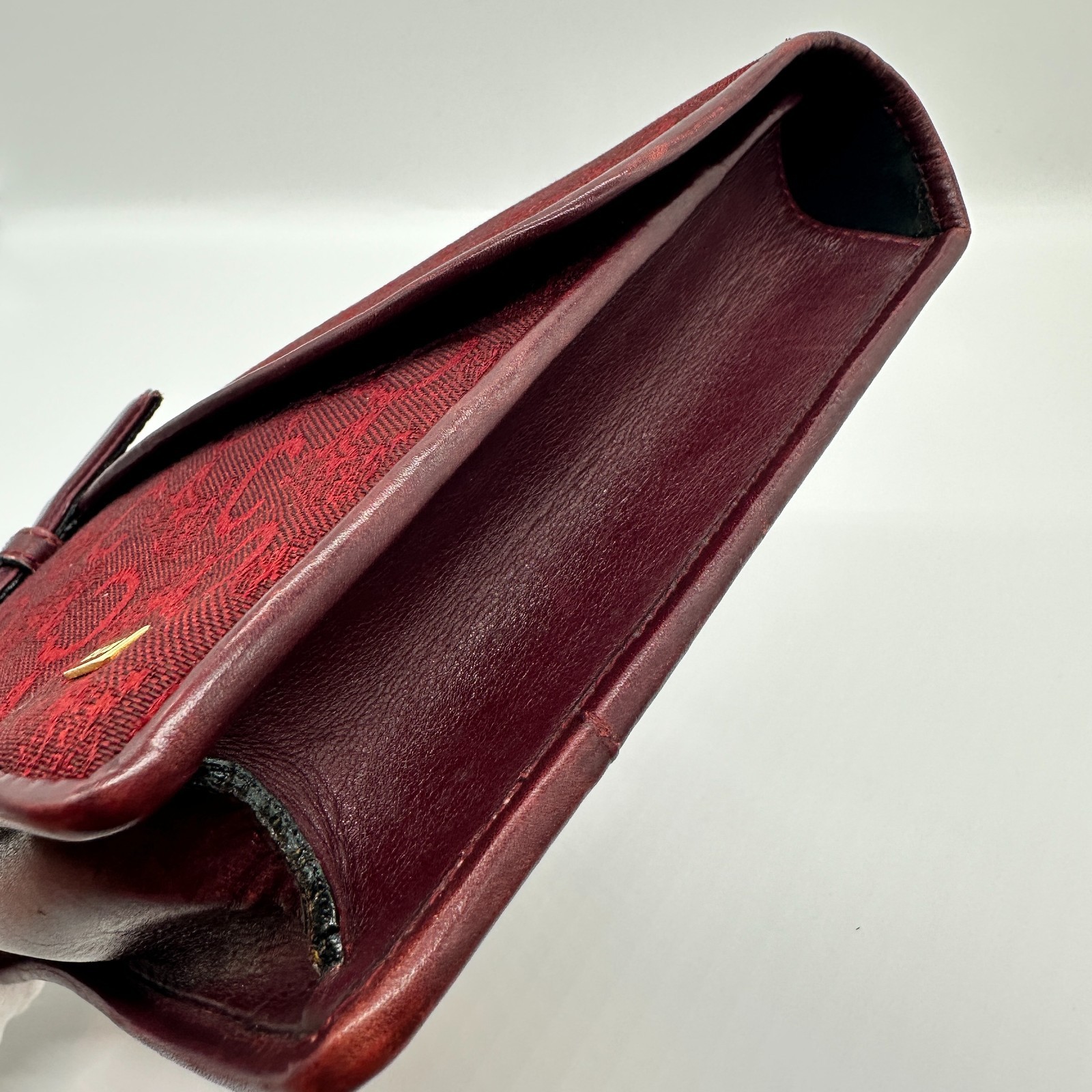 CELINE Vintage C Macadam Clutch Bag Pouch Purse Red Canvas Leather Auth Japan