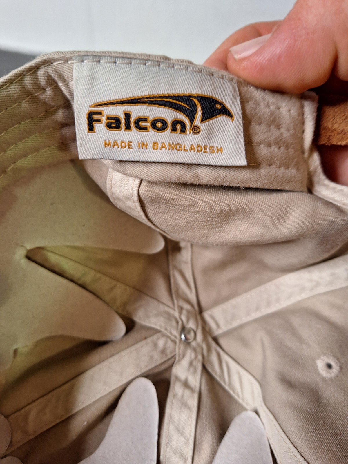 Vintage Baseball Cap Falcon Headwear Ivory/Khaki Denim Hat Leather Strap NOS