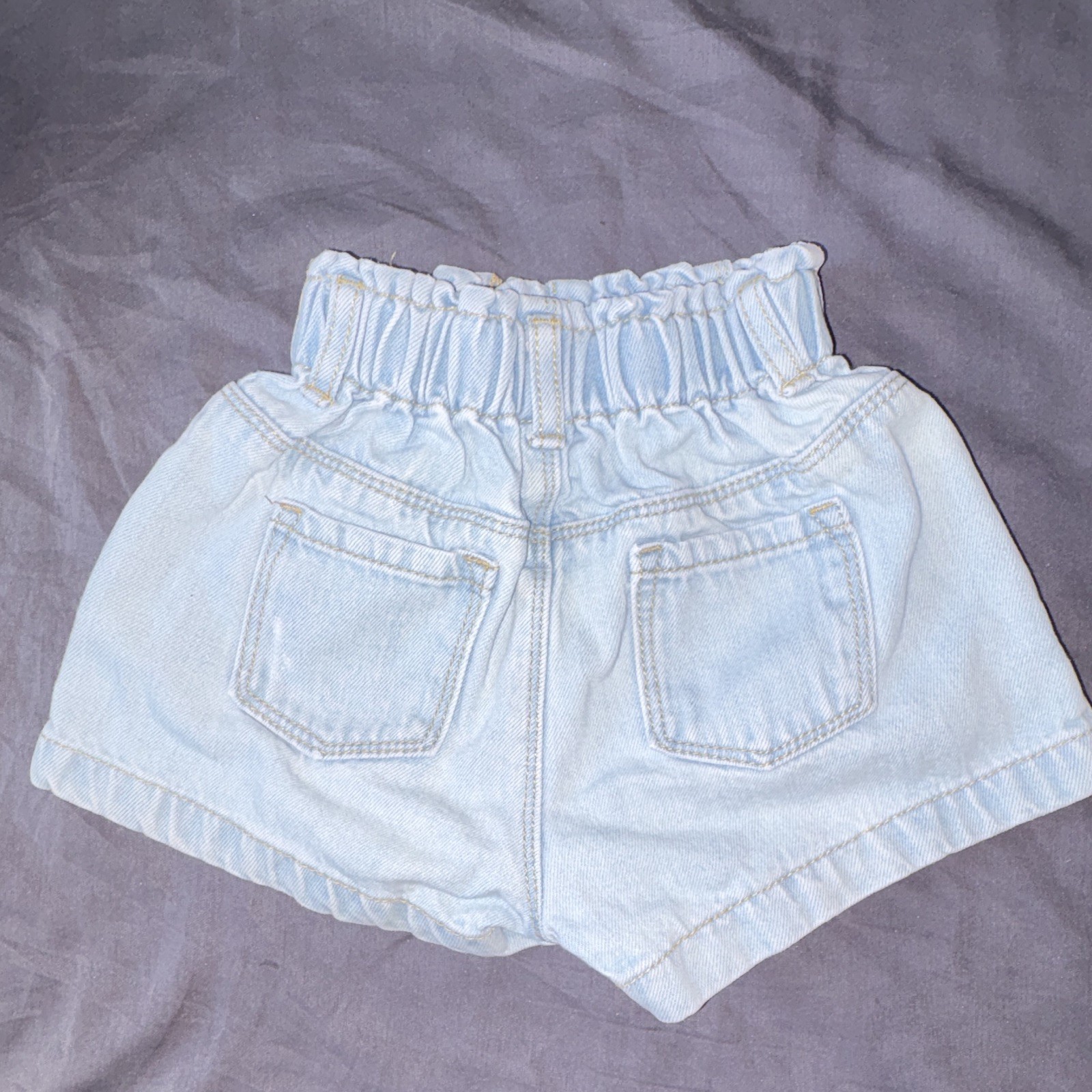 Zara Baby Paperbag Denim Shorts Light Blue 18-24M Elastic Waist Pockets