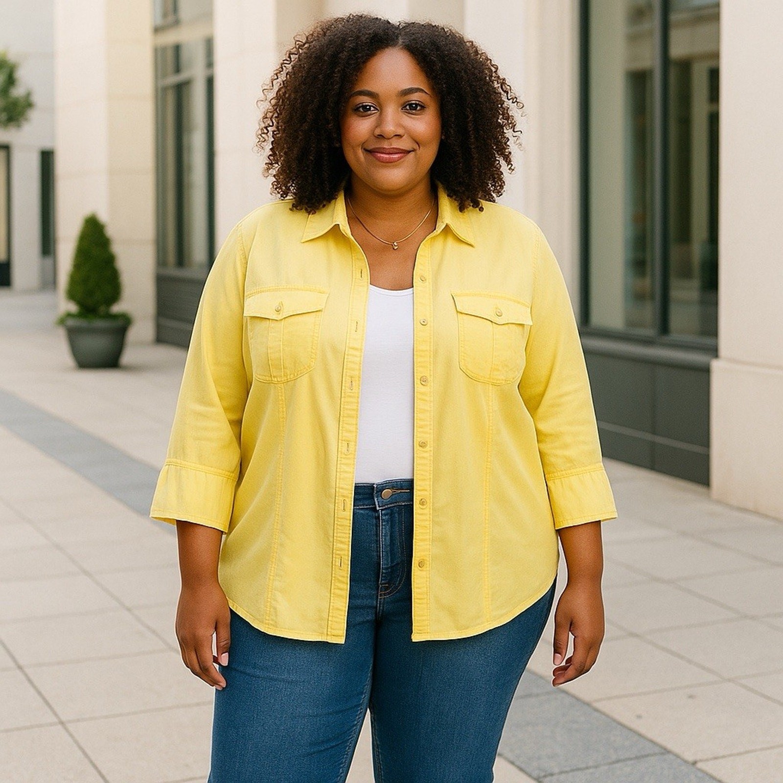 Chico’s Top Women’s Size 3.5 (18) Golden Haze Split Cuff Denim Button Up NWT