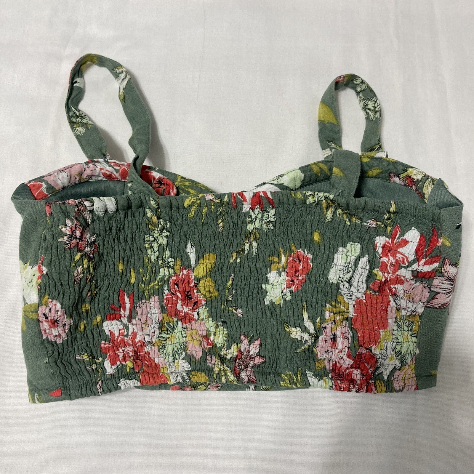 BOG Collective Sz XS Floral Bustier Crop Top Gathered Stretchy Adjustable Straps