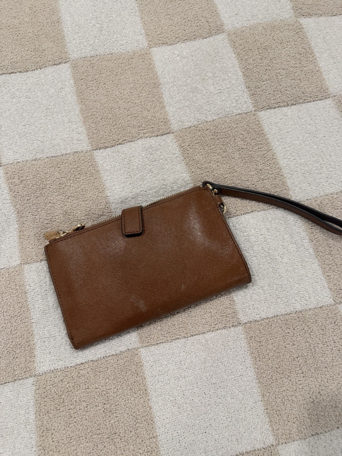 Michael Kors Brown Logo Zip Wristlet Wallet w/ Credit Card Slots