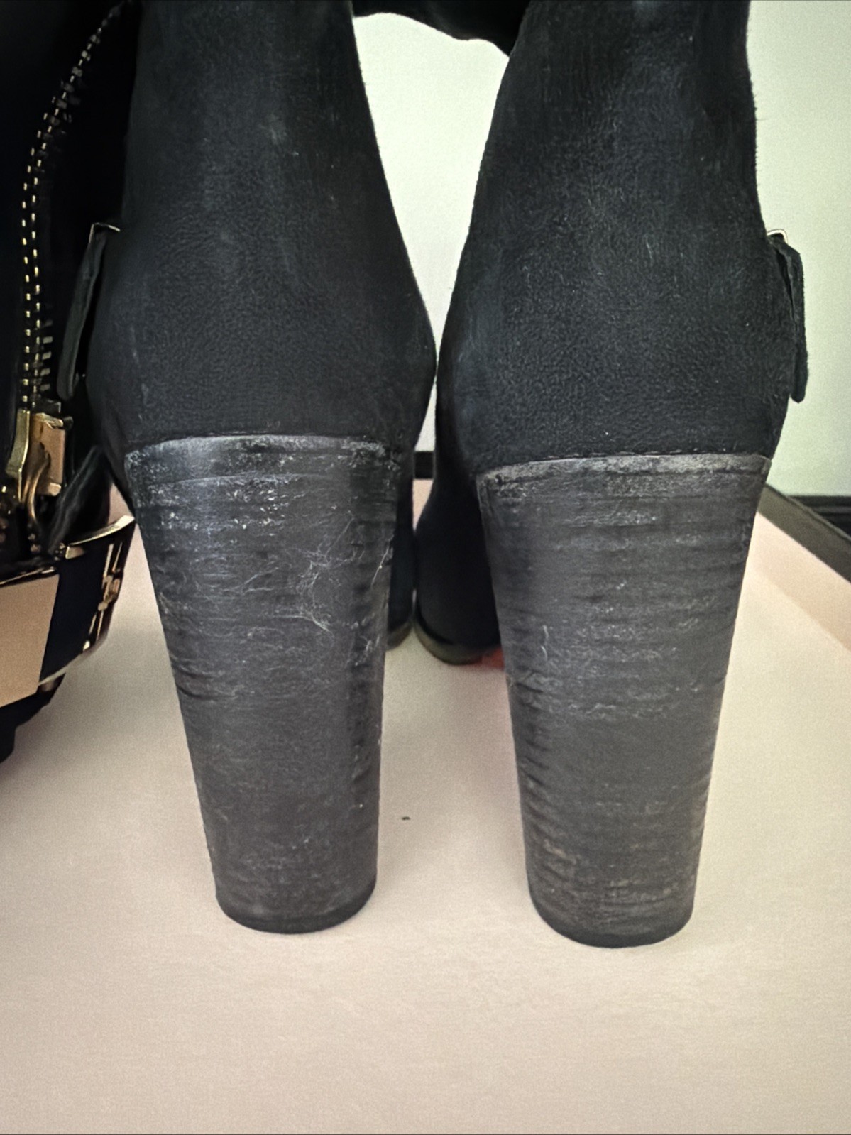 Cesare Paciotti Black Suede Knee High Boots Gold Buckles Zipper EU 37 US 6.5
