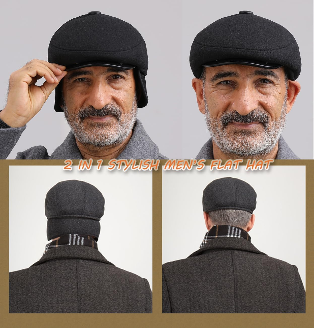 Men’S Winter Flat Cap with Ear Flaps Wool Warm Newsboy Hat Derby Tweed Irish Cap