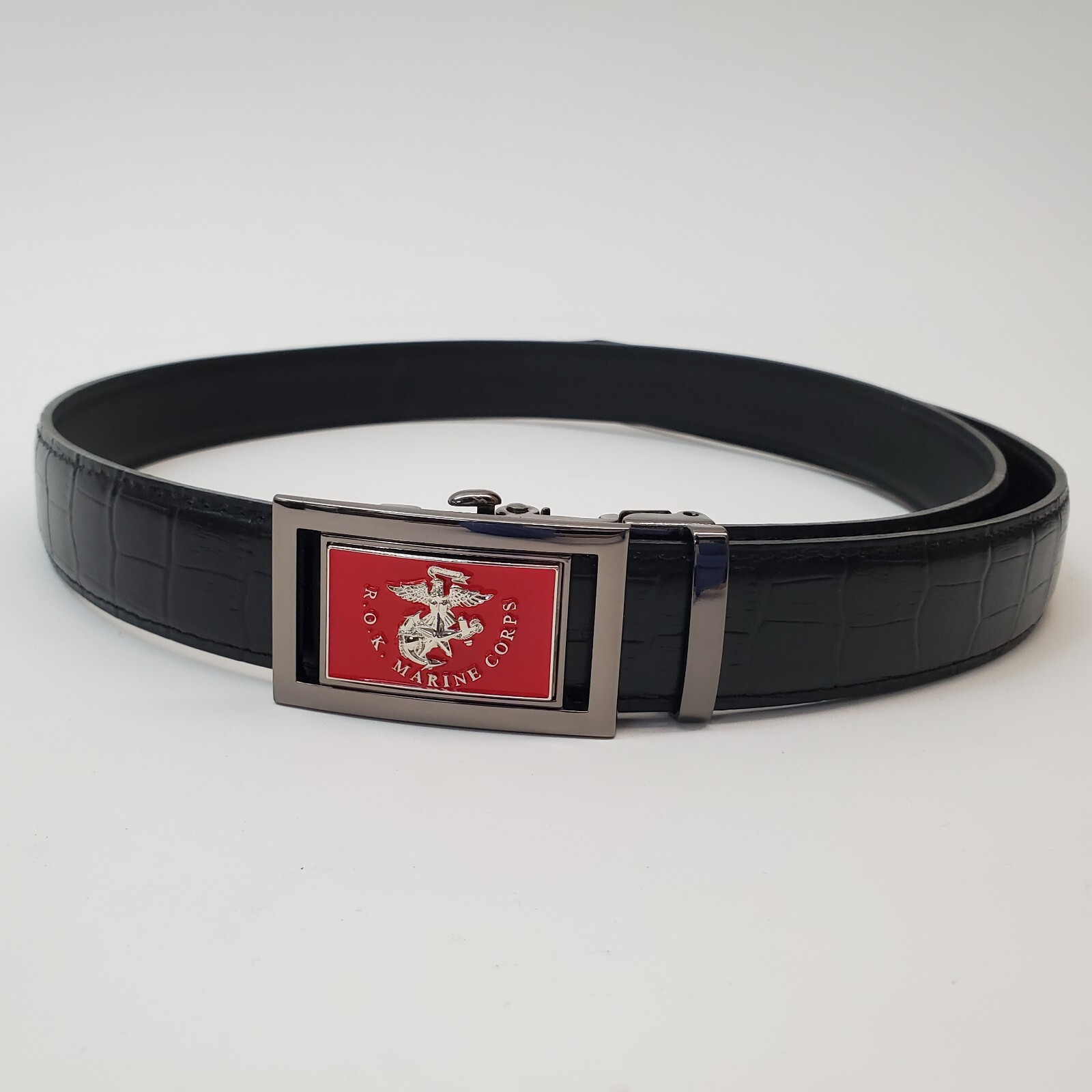Republic of Korea Marine Corps Belt Faux Alligator Belt Black Genuine Leather