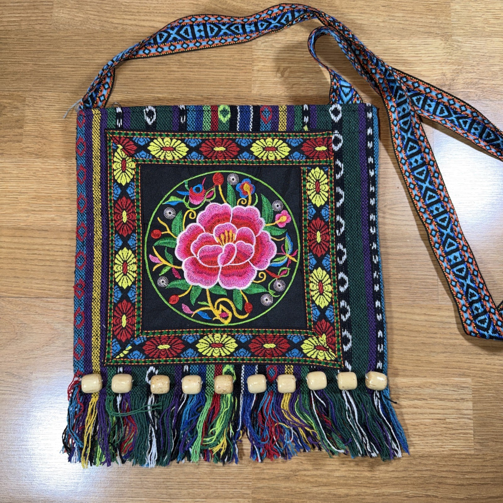 Ethnic Embroidered Shoulder Bag Tassel Sling Women Crossbody Boho Hippie Purse